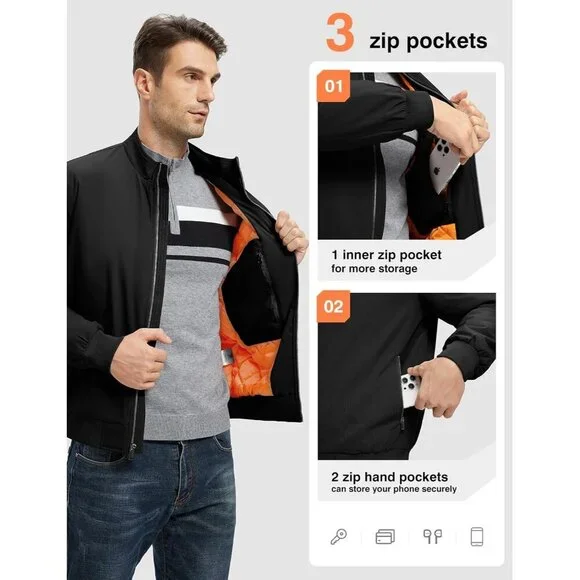 Men's Winter Lightweight Bomber Jackets Water Resistant Fall Casual Windbreakers